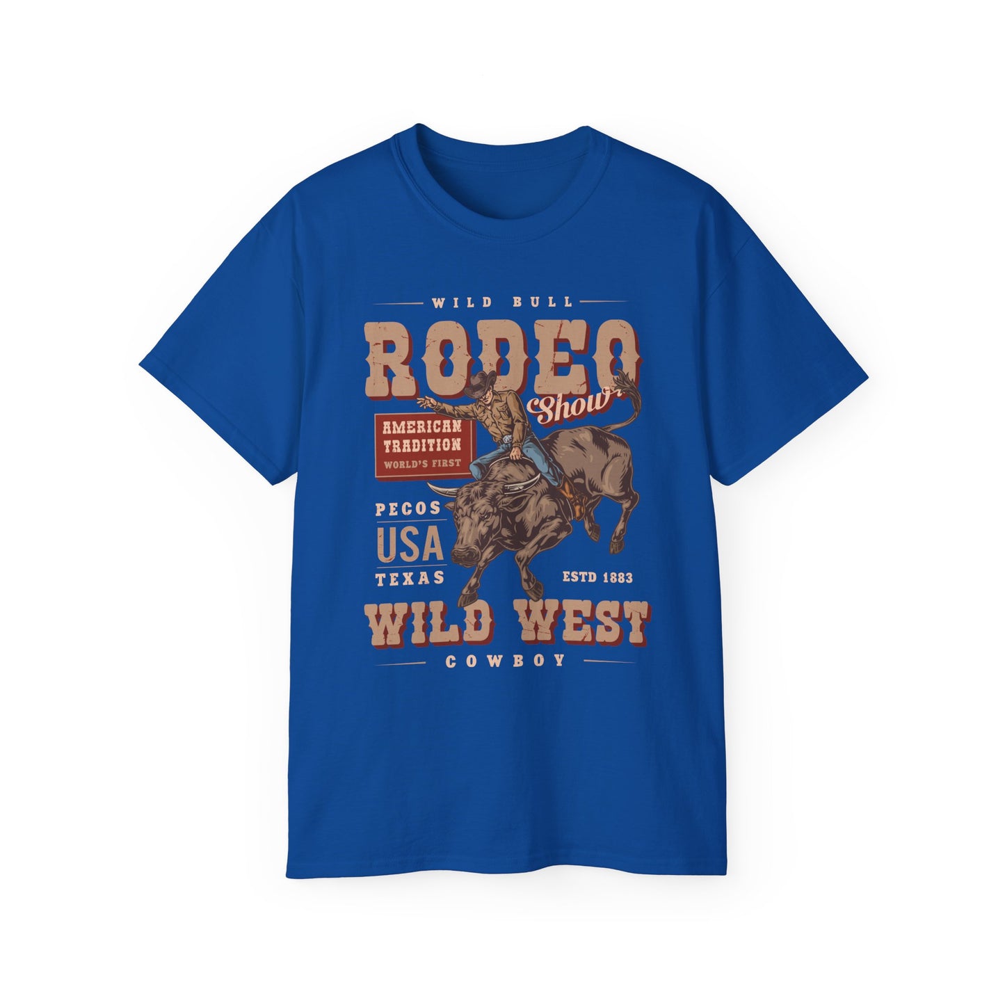 Western Rodeo Cowboy Tee - Fun Casual Shirt for Rodeo Fans, Gift for Country Lovers, Festival Outfit, Everyday Wear, Rodeo Apparel - American Tradition Wild Bull Rodeo Show - Wild West Cowboy, Texas