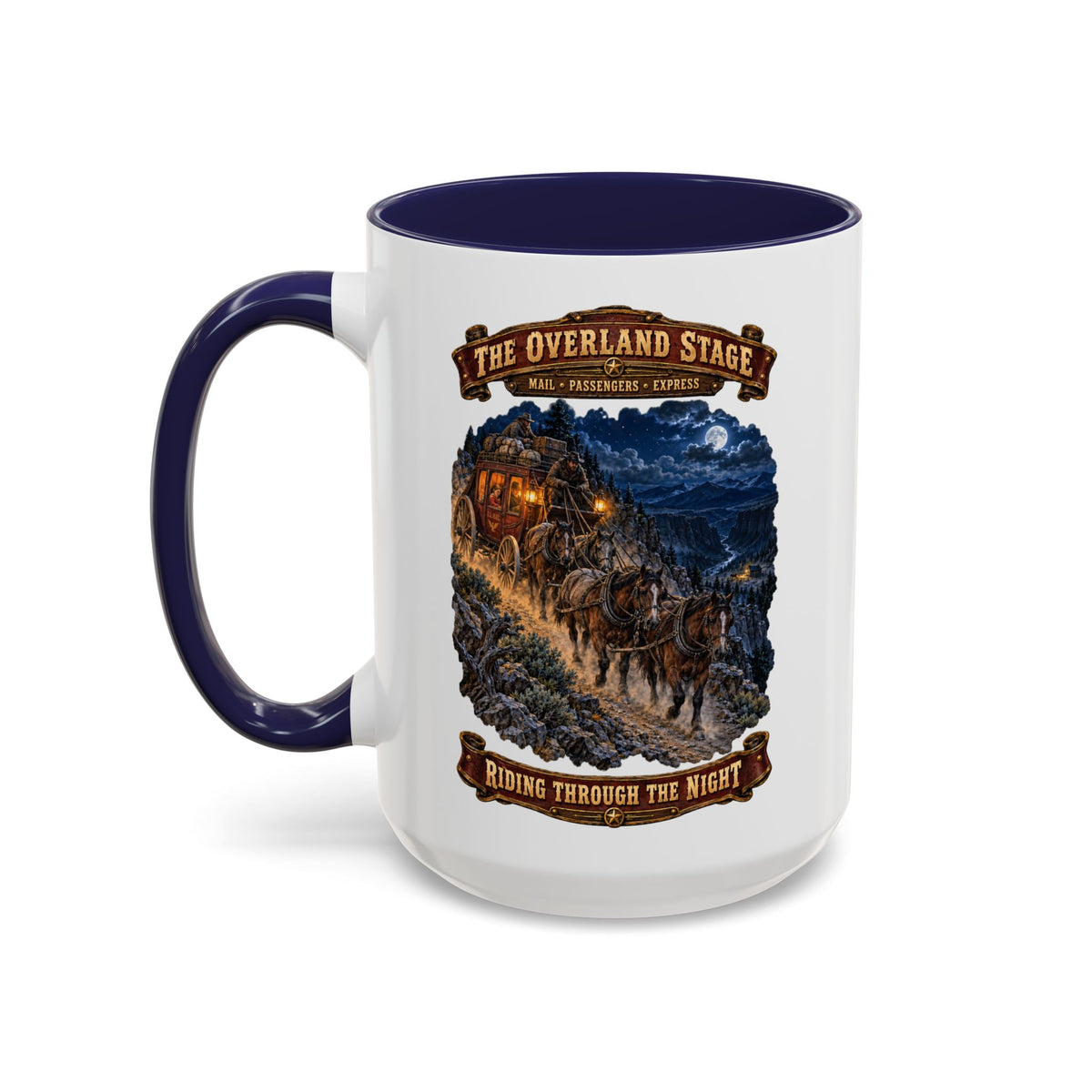 Accent Coffee Mug (11, 15oz) - Night Ride Overland Stage - Dusty Trails - 3D - Enhanced