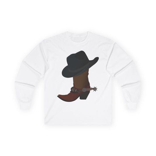 Unisex Ultra Cotton Long Sleeve Tee - Rodeo - Boots and Hat and Spurs