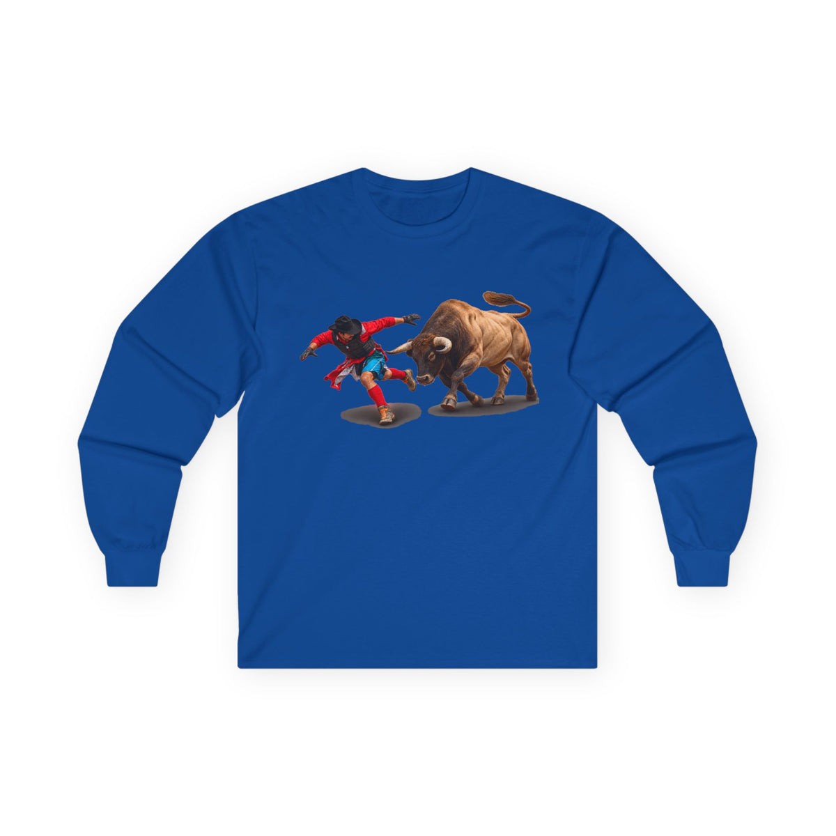 Unisex Ultra Cotton Long Sleeve Tee - Cowboys - Bull Chasing Clown - Ground Shadow - without Text - 3D Transparent