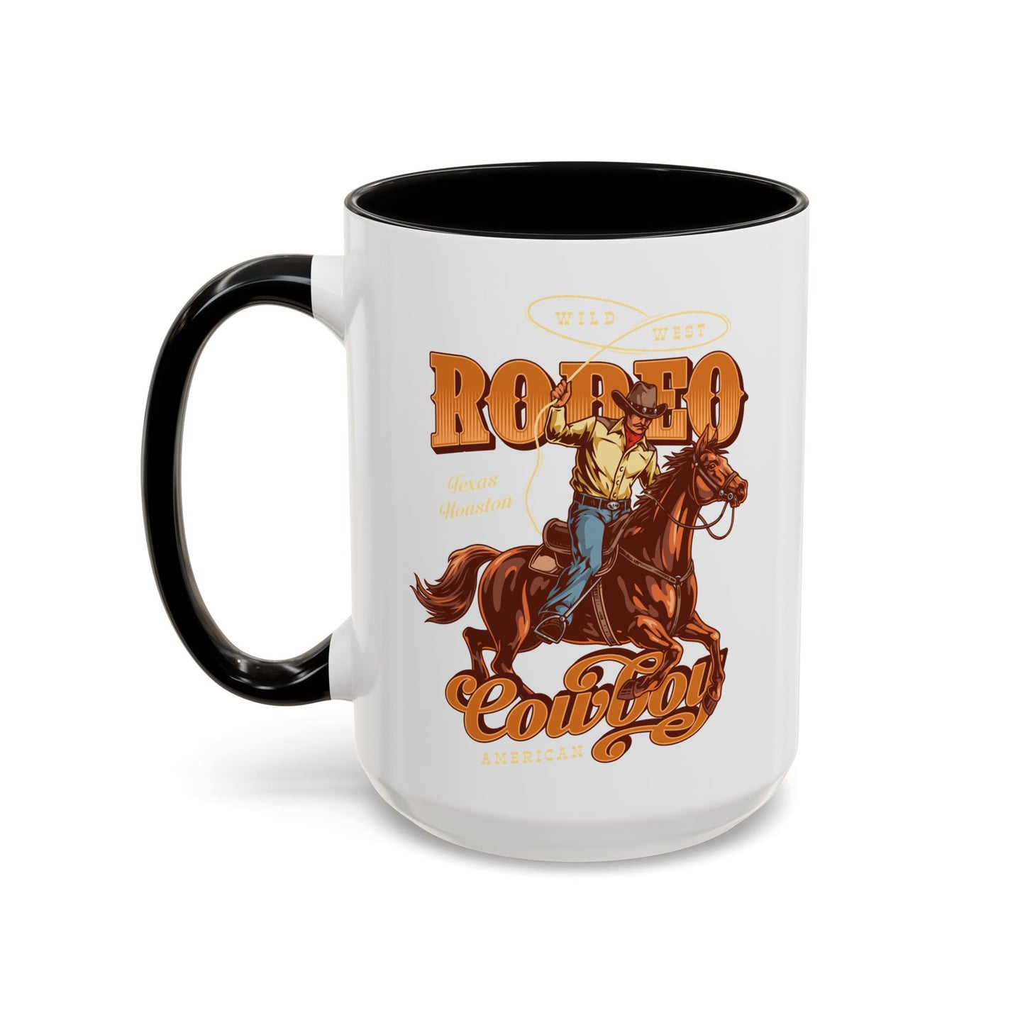 Accent Coffee Mug (11, 15oz) - Wild West - Houston, Texas - American Rodeo Cowboy