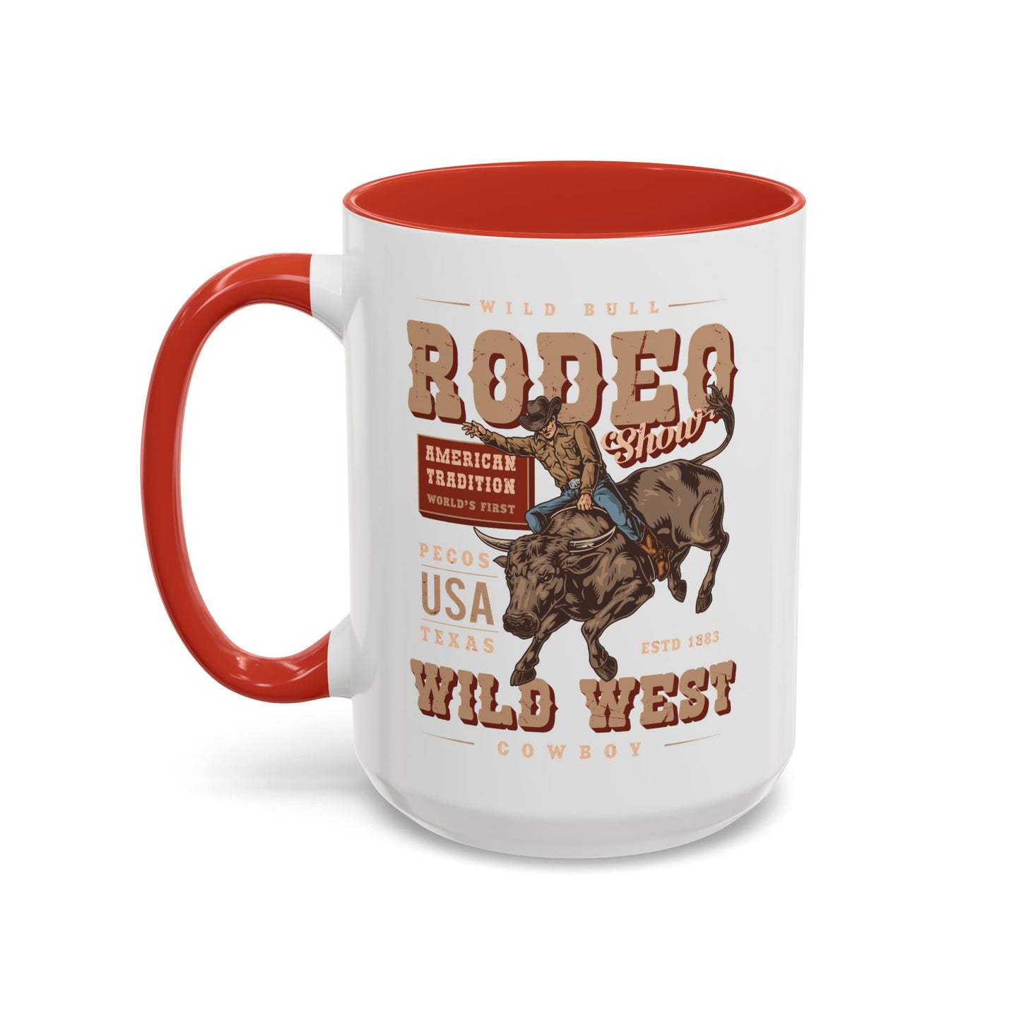 Accent Coffee Mug (11, 15oz) - American Tradition Wild Bull Rodeo Show - Wild West Cowboy, Texas