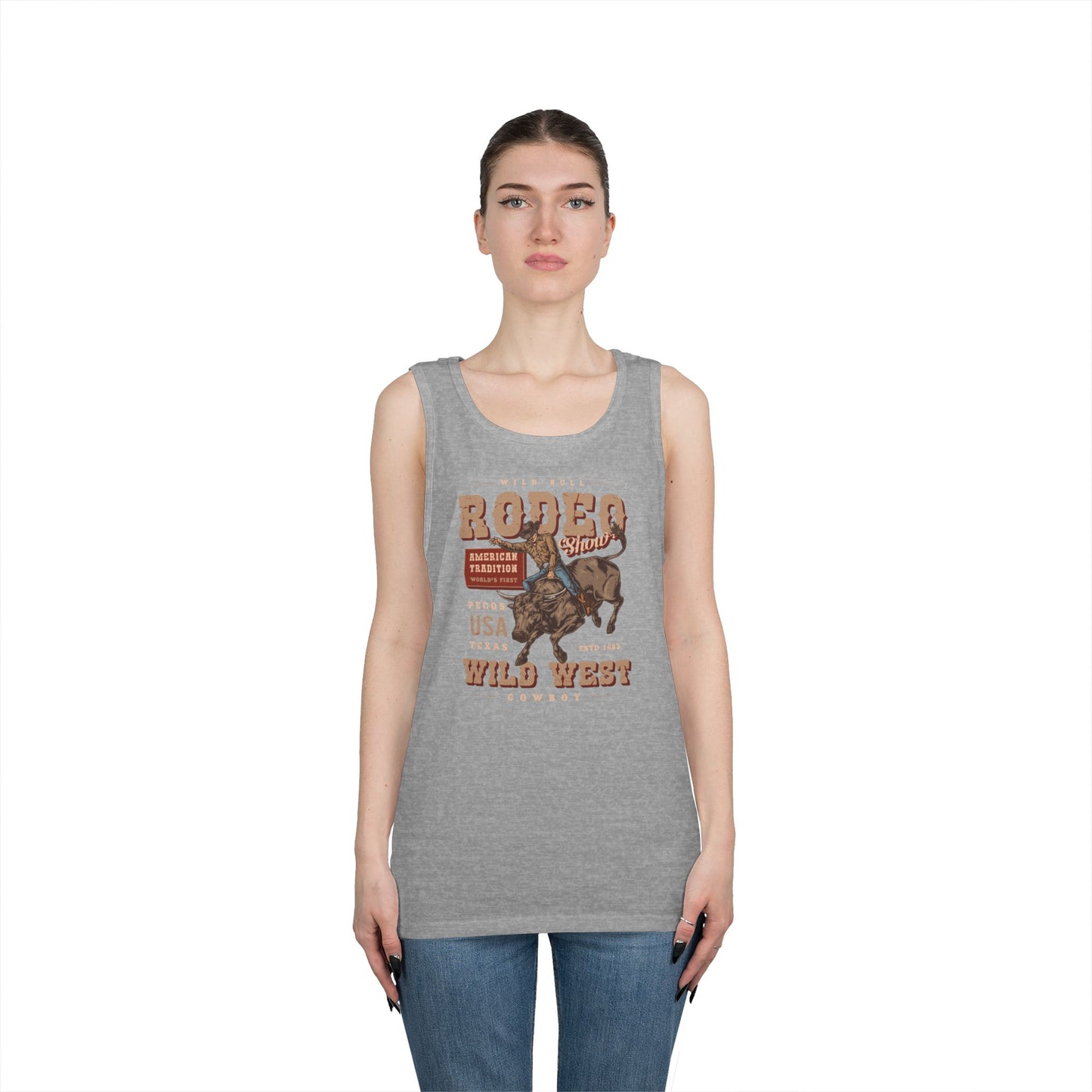 Unisex Heavy Cotton Tank Top - American Tradition Wild Bull Rodeo Show - Wild West Cowboy, Texas