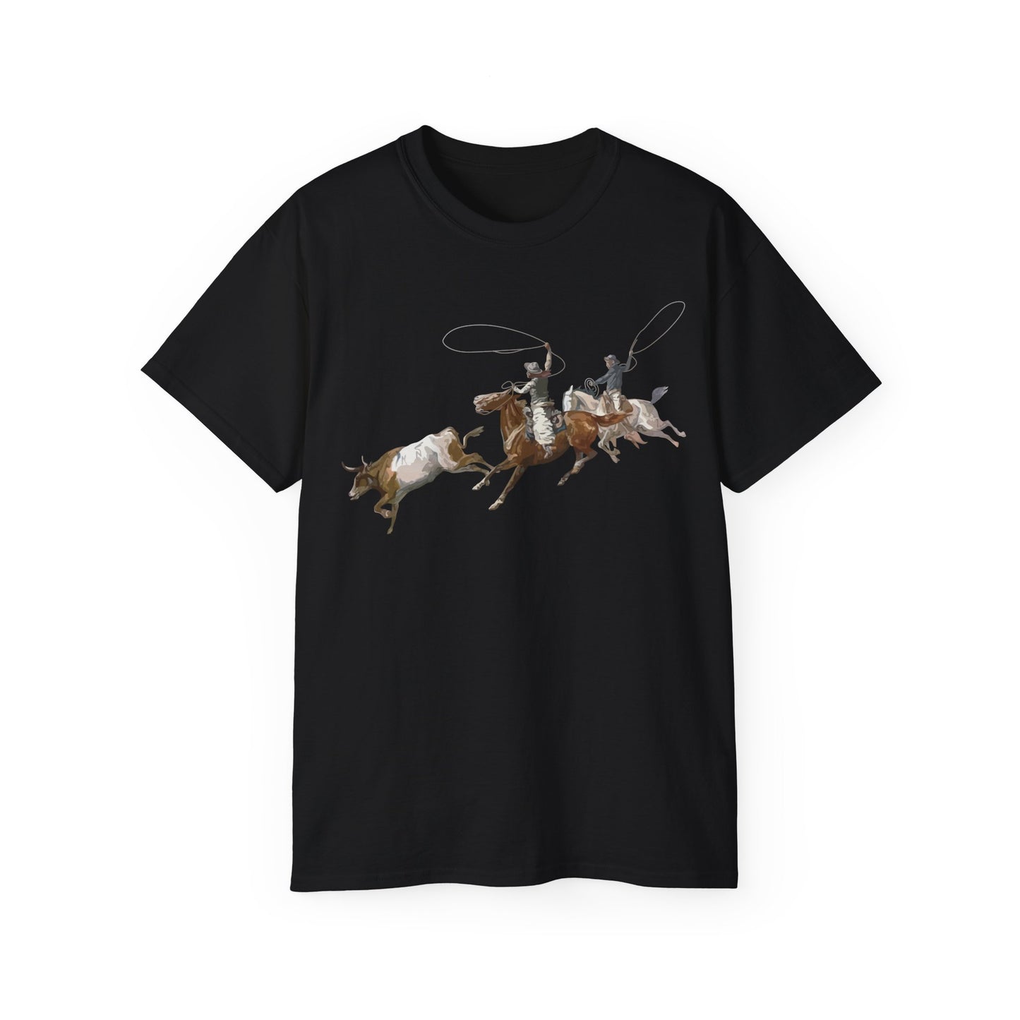 Unisex Ultra Cotton Tee - 2 Cowboys Roping 1 Longhorn X 300