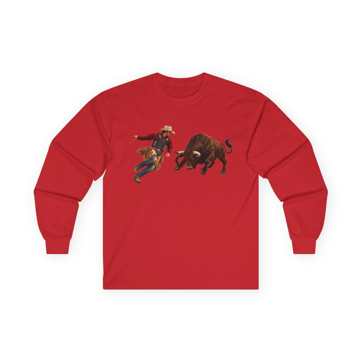 Unisex Ultra Cotton Long Sleeve Tee - Cowboys - Cowboy and Bull - Color - 3D Transparent