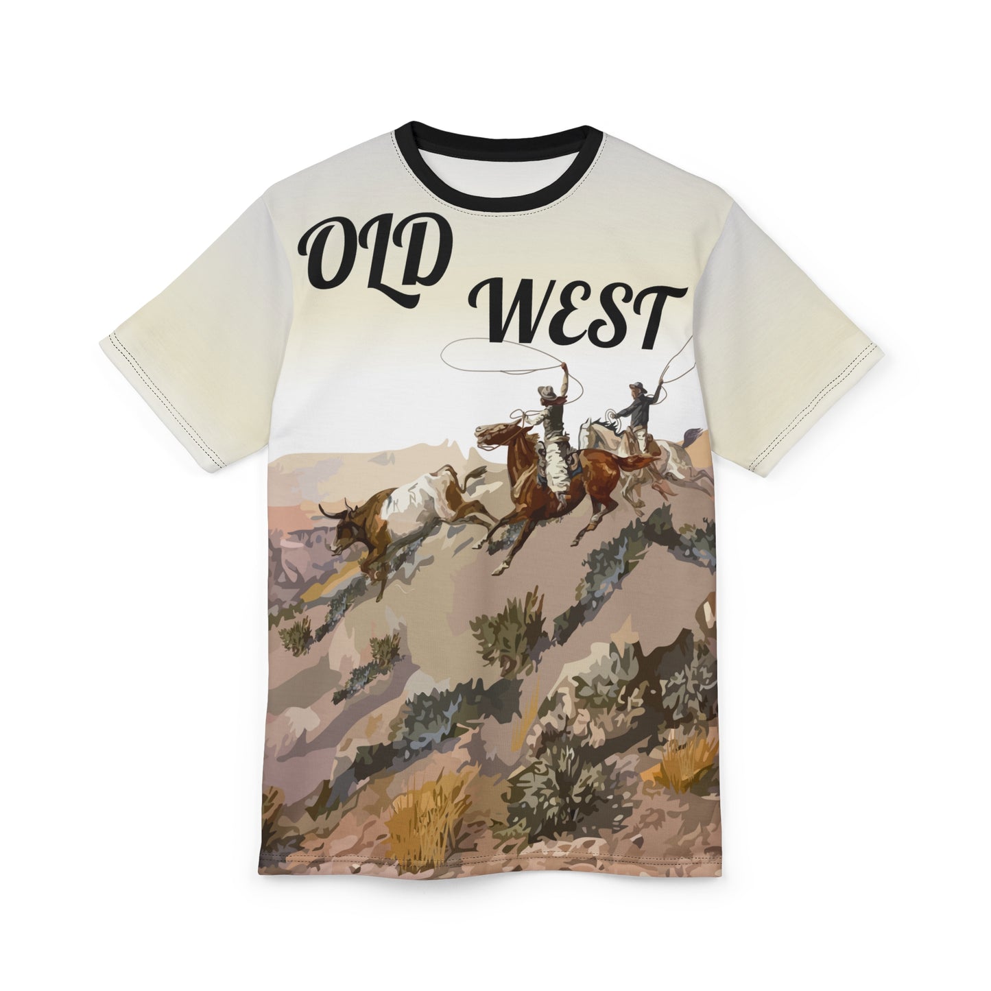 Unisex T-Shirt - Old West Cowboys Wrangling the Herd with Text