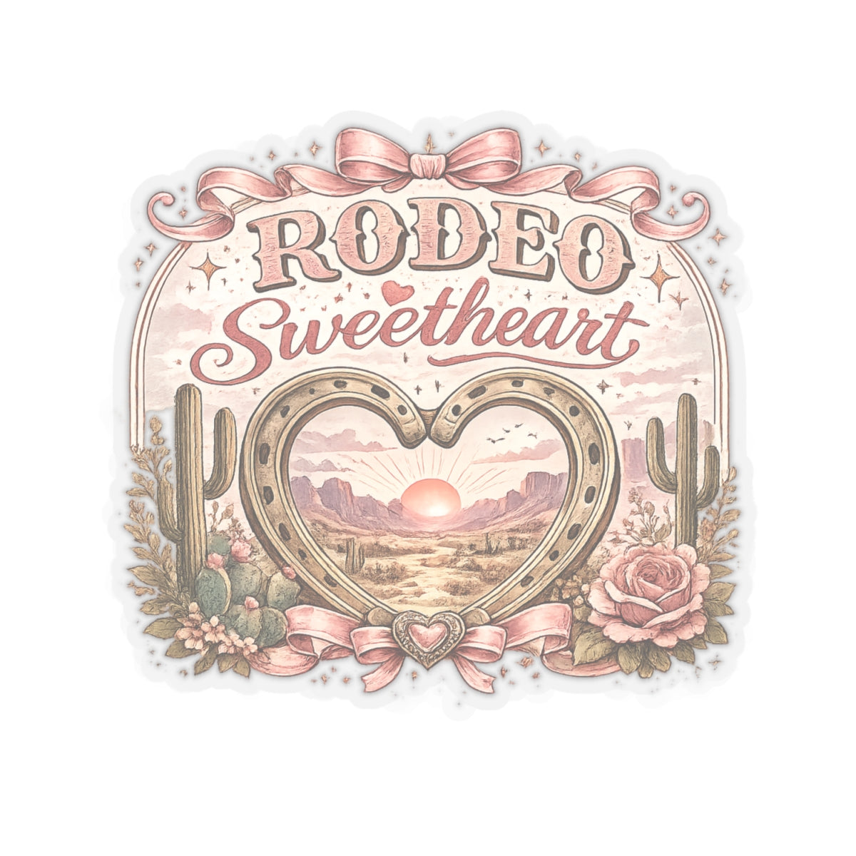 Kiss-Cut Sticker — Rodeo sweetheart with desert blooms