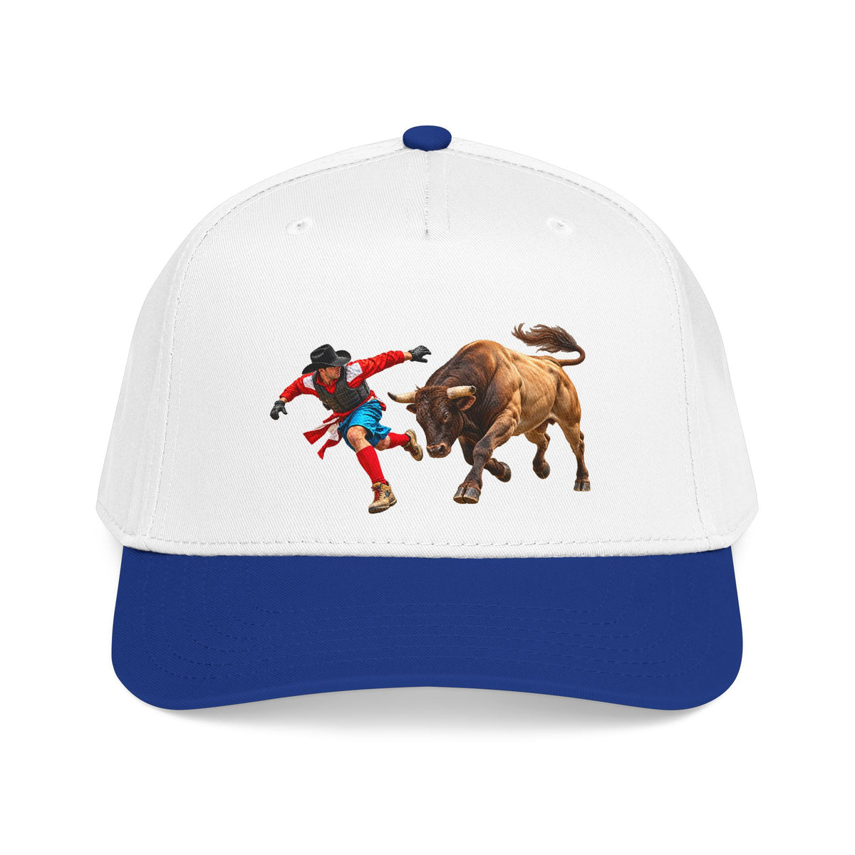 Mid Profile Baseball Cap — Cowboys - Bull Chasing Clown - without Text - 3D Transparent