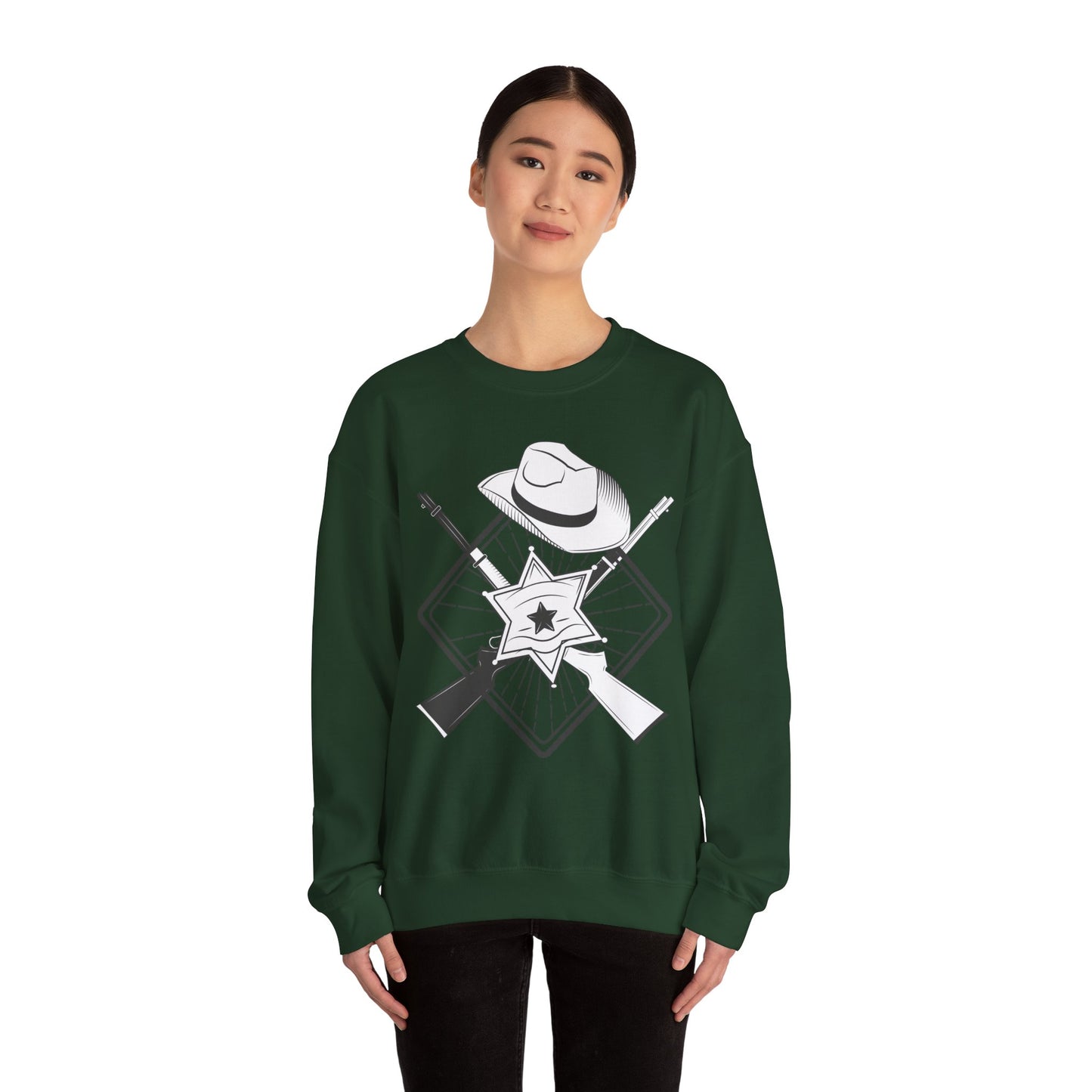 Crewneck Sweatshirt - Vintage Cowboy w Rifles and Hat