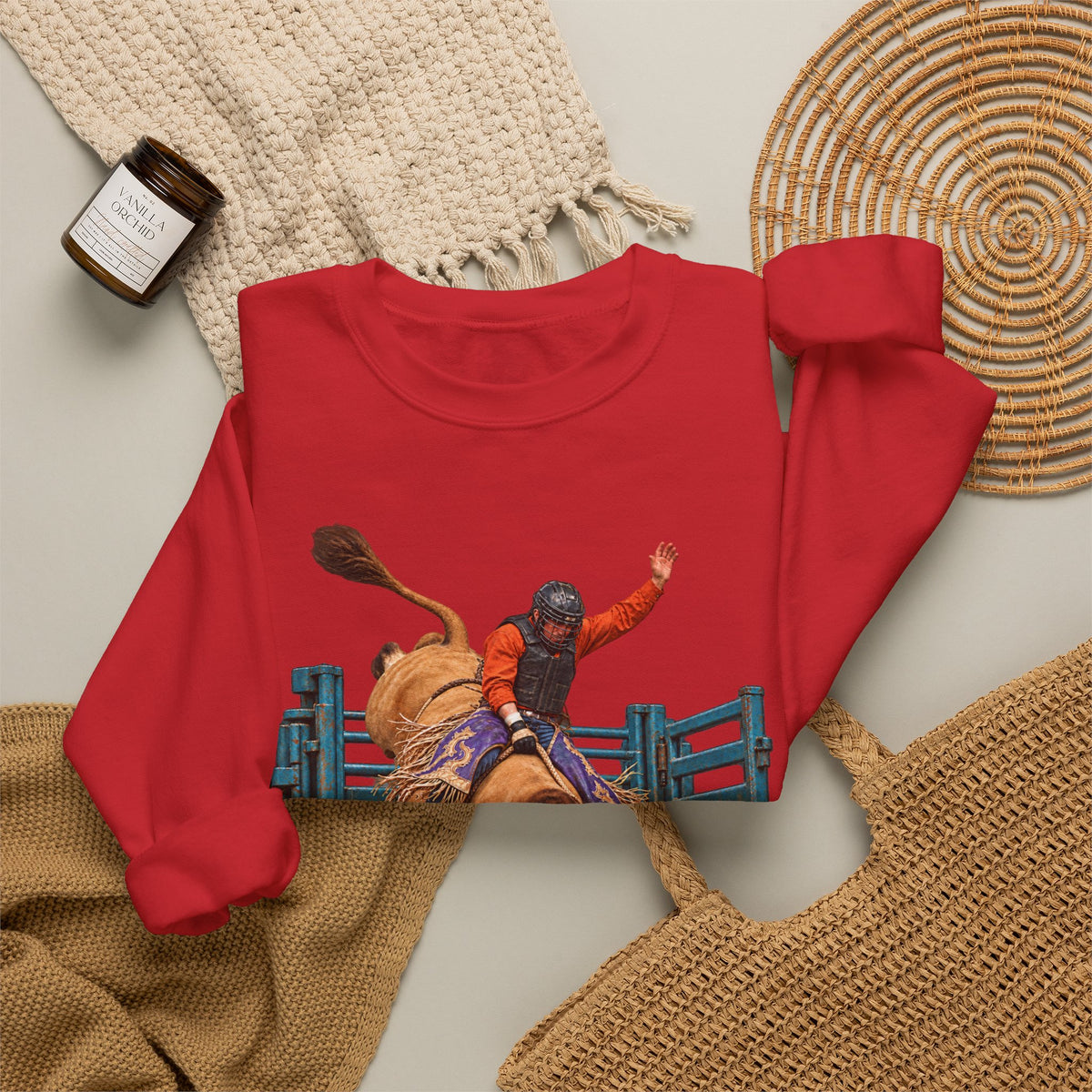 Crewneck Sweatshirt - Cowboys - Bull Rider - Out of the Chute - without Text - 3D Transparent