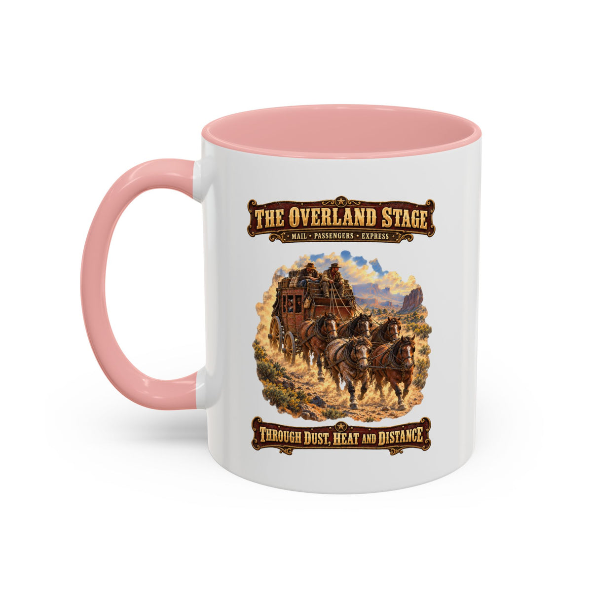 Accent Coffee Mug (11, 15oz) - Overland Stage - Dusty Trails - 3D - Enhanced