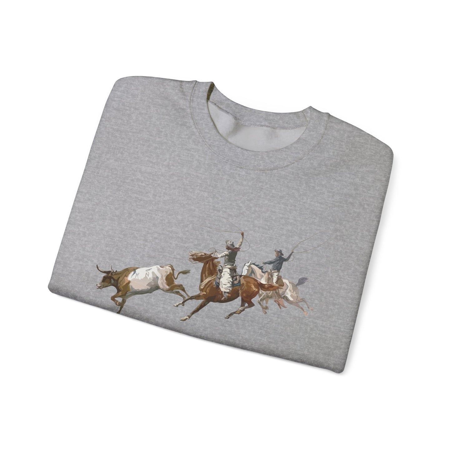 Crewneck Sweatshirt - 2 Cowboys Roping 1 Longhorn X 300
