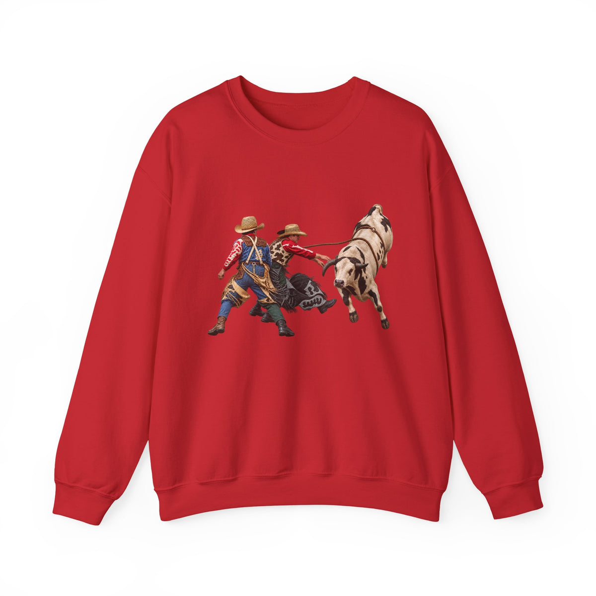 Crewneck Sweatshirt - Cowboys - Clowns and Bull - without Text - 3D Transparent