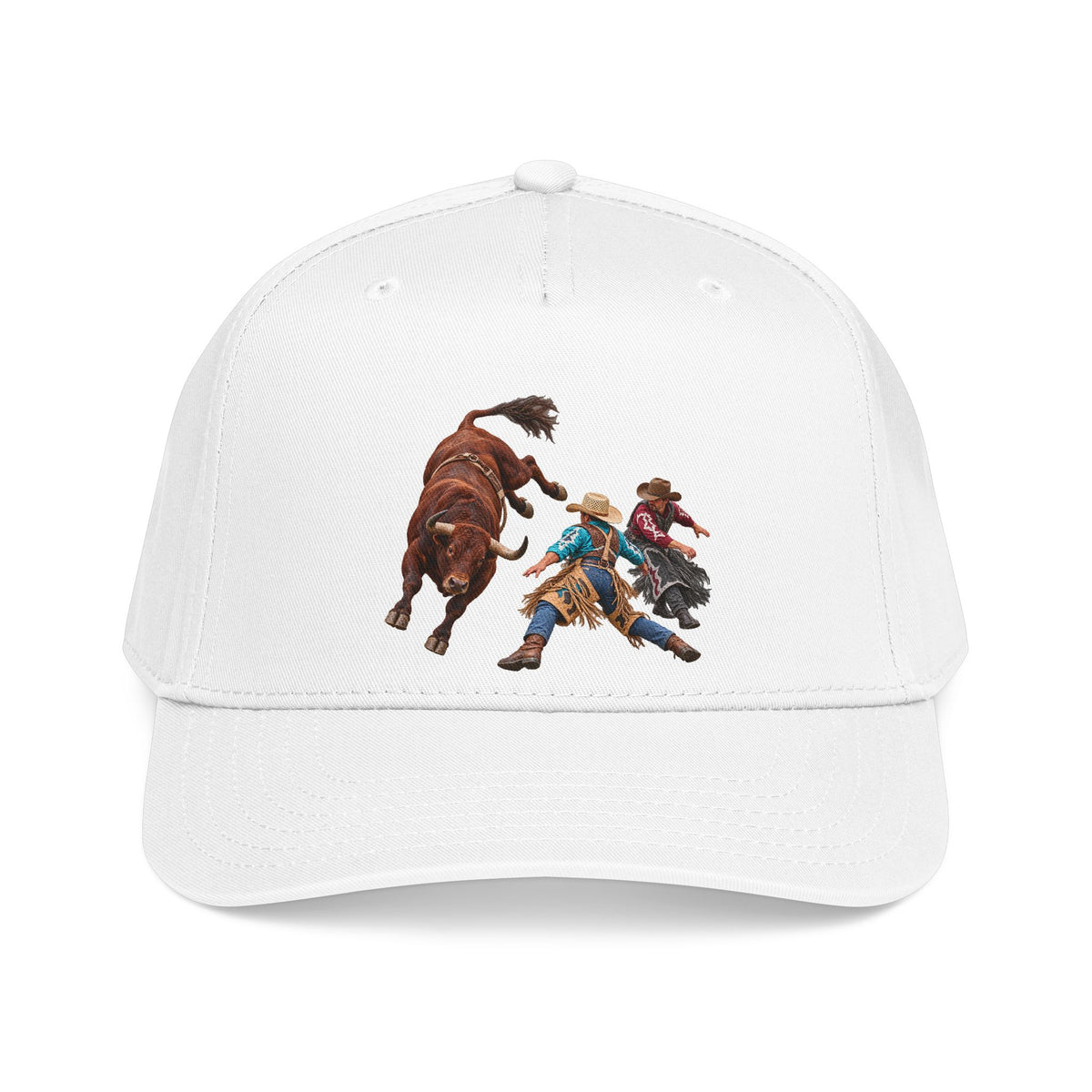 Mid Profile Baseball Cap — Cowboys - Clowns and Brown Bull - without Text - 3D Transparent