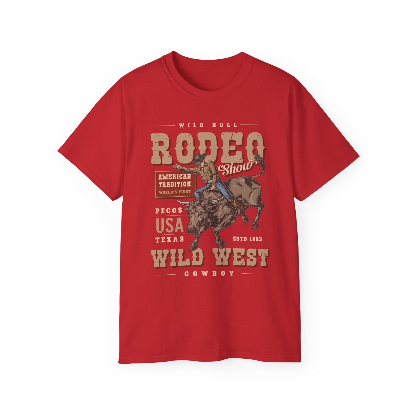 Western Rodeo Cowboy Tee - Fun Casual Shirt for Rodeo Fans, Gift for Country Lovers, Festival Outfit, Everyday Wear, Rodeo Apparel - American Tradition Wild Bull Rodeo Show - Wild West Cowboy, Texas
