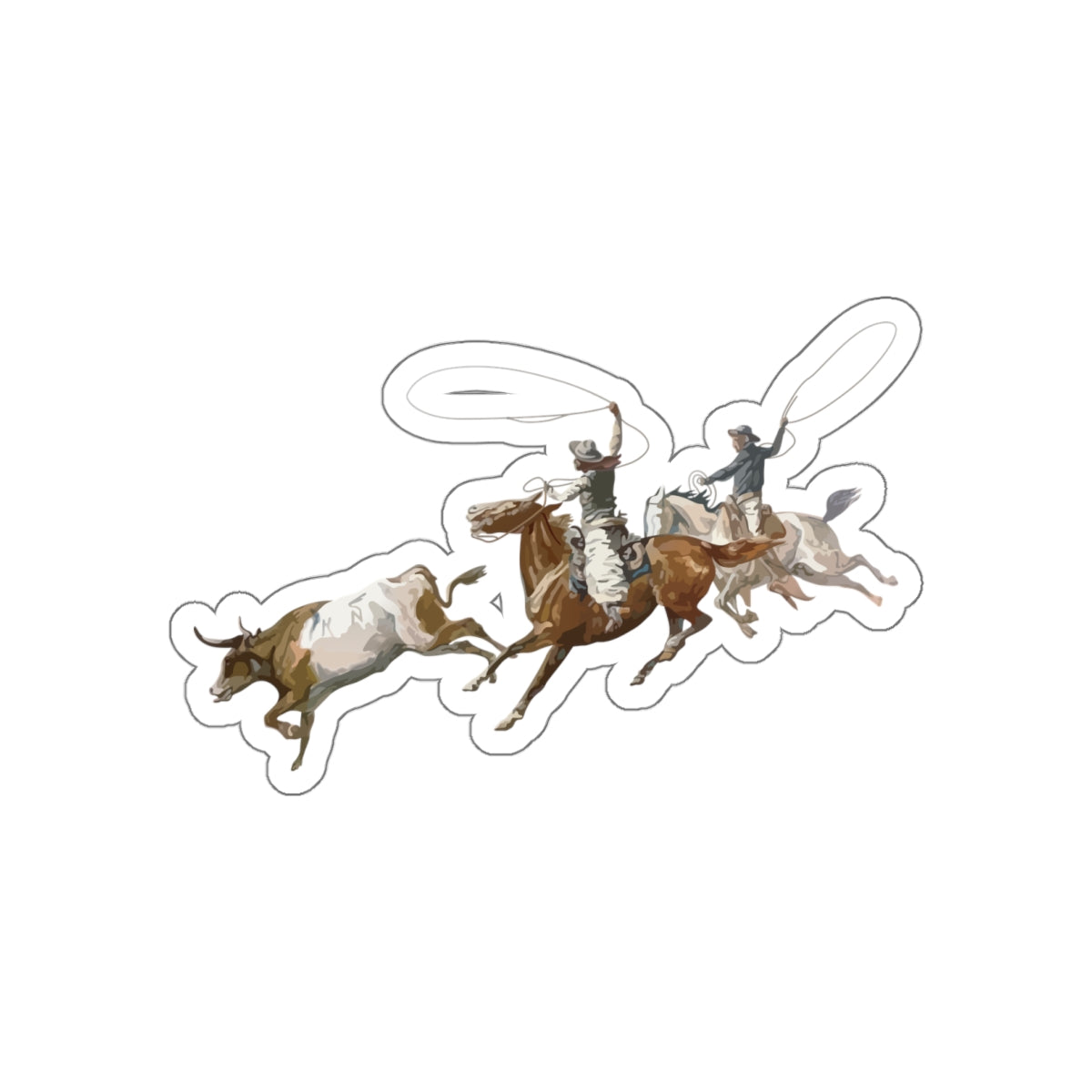 Die-cut stickers - 2 Cowboys Roping 1 Longhorn X 300