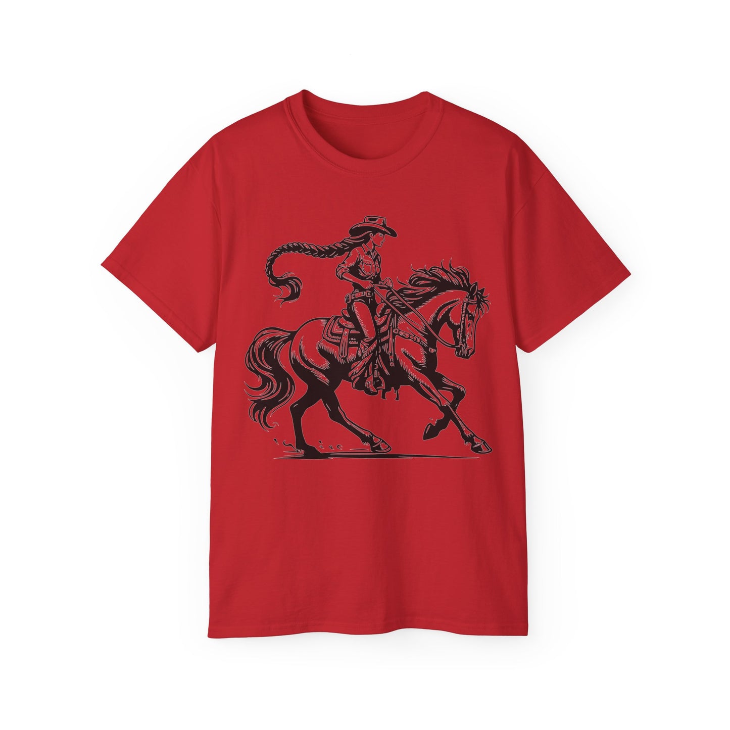 Unisex Ultra Cotton Tee - Cowgirl Riding Horse - Windblown