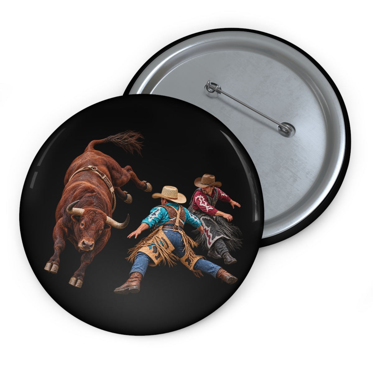 Custom Pin Buttons - Cowboys - Clowns and Brown Bull - without Text - 3D Transparent