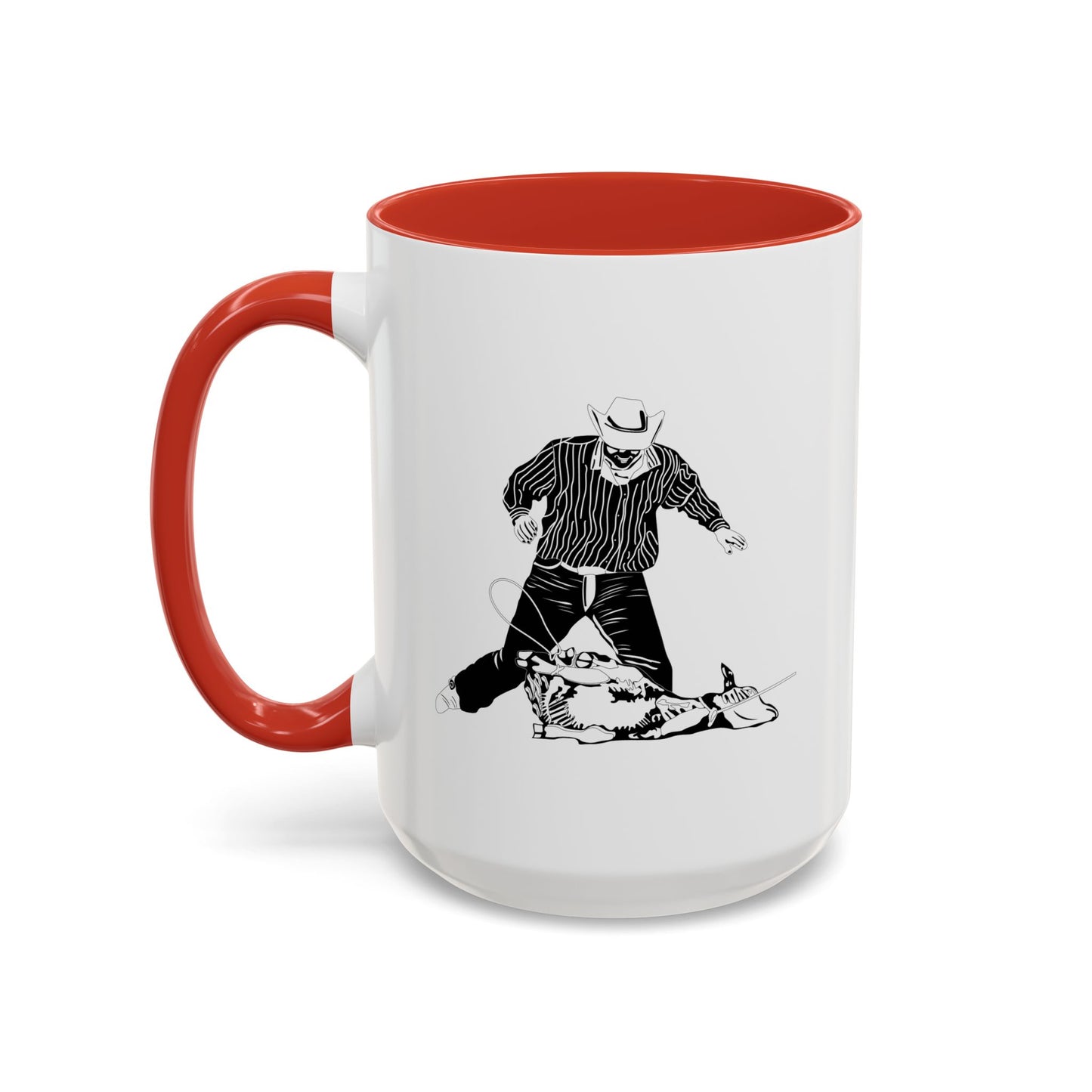 Accent Coffee Mug (11, 15oz) - Calf Roping - BW