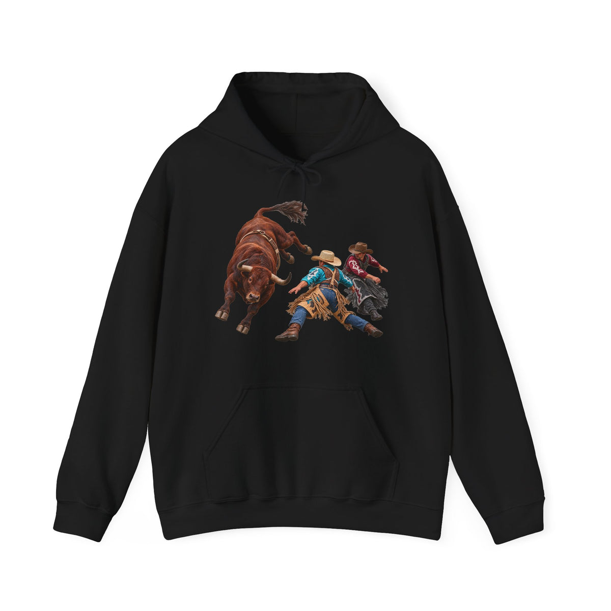 Hoodie — Cowboys - Clowns and Brown Bull - without Text - 3D Transparent
