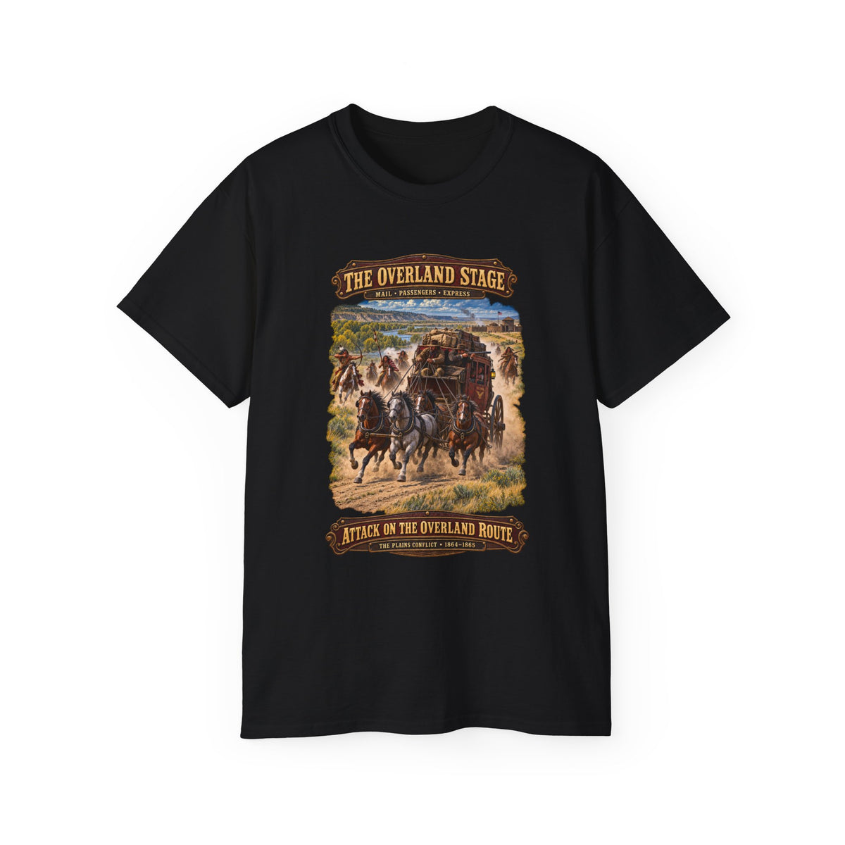 Unisex Ultra Cotton Tee - Overland Stage - Indian Attack on the Trail - 3D - Enhanced