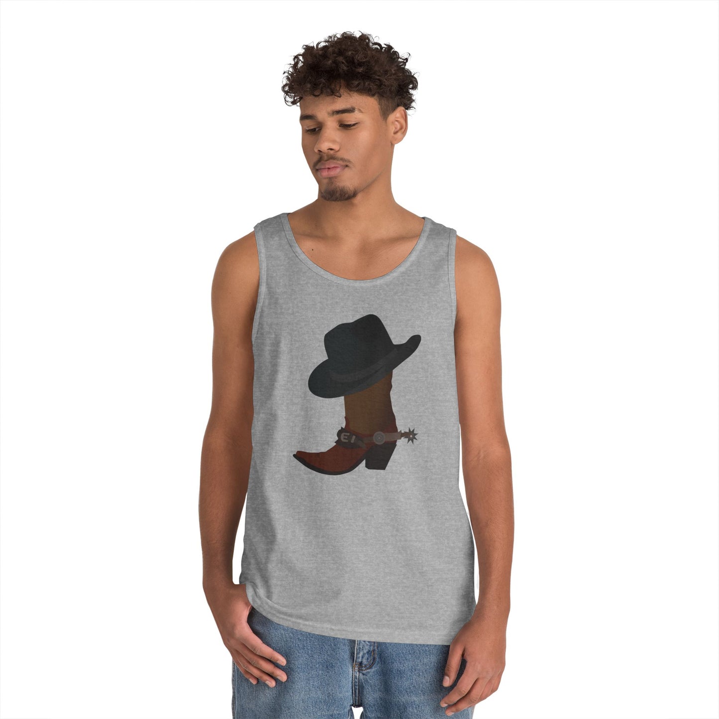 Unisex Heavy Cotton Tank Top - Rodeo - Boots and Hat and Spurs