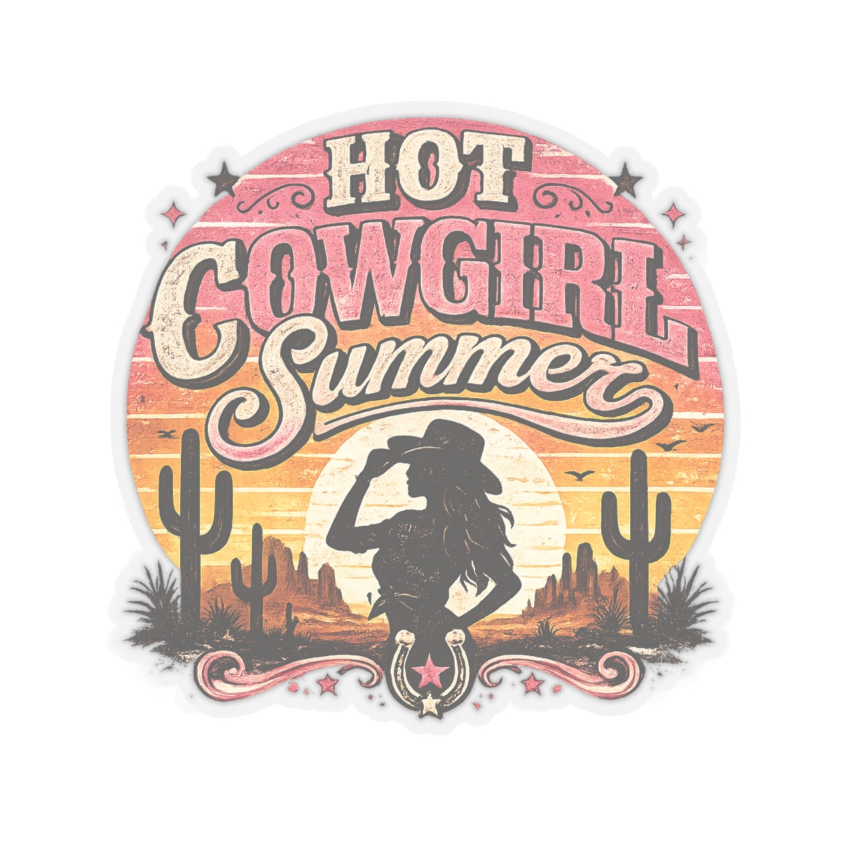 Kiss-Cut Sticker — Hot cowgirl summer at sunset