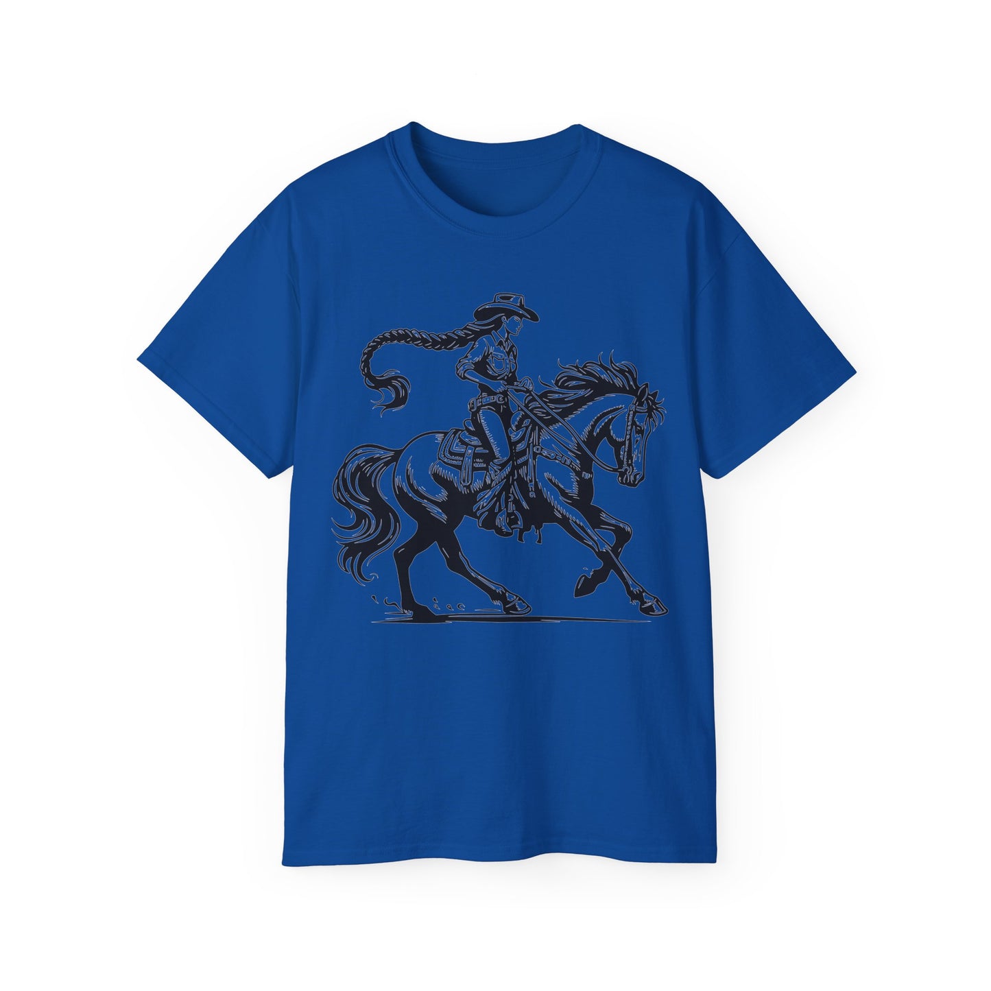 Unisex Ultra Cotton Tee - Cowgirl Riding Horse - Windblown