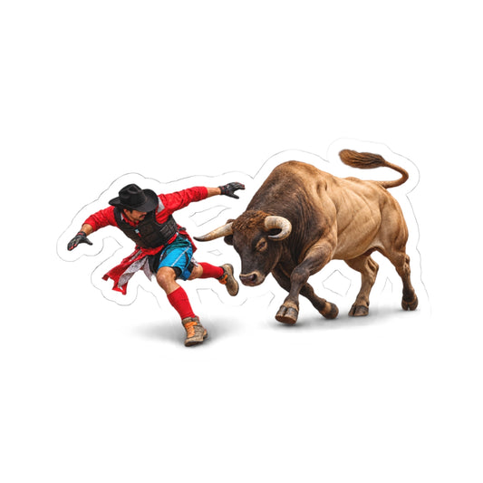 Kiss-Cut Stickers - Cowboys - Bull Chasing Clown - Ground Shadow - without Text - 3D Transparent