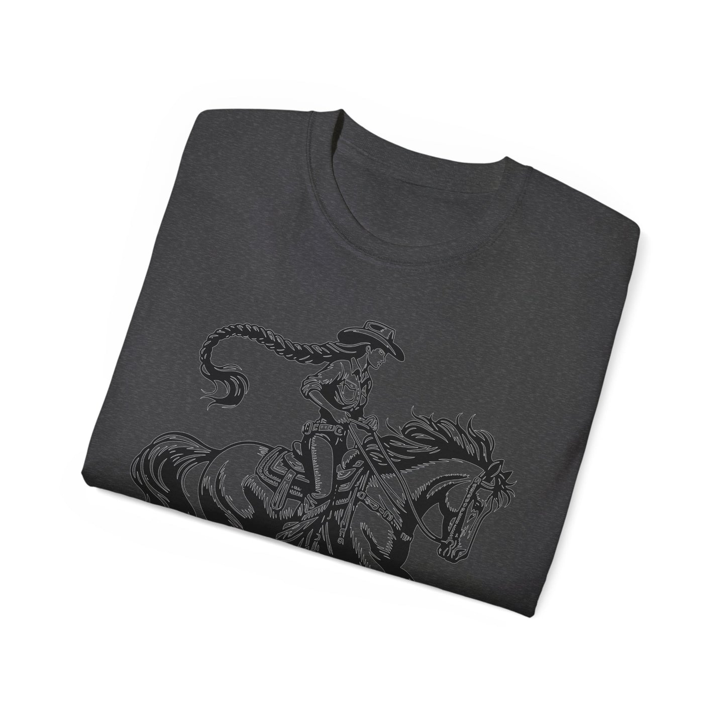 Unisex Ultra Cotton Tee - Cowgirl Riding Horse - Windblown