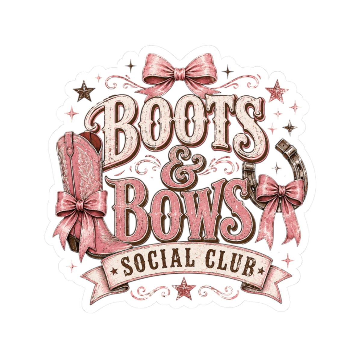 Kiss-Cut Sticker — Cowgirl boots and bows badge