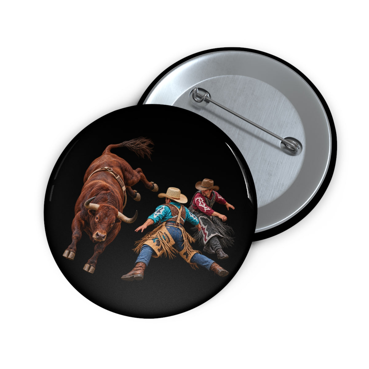 Custom Pin Buttons - Cowboys - Clowns and Brown Bull - without Text - 3D Transparent