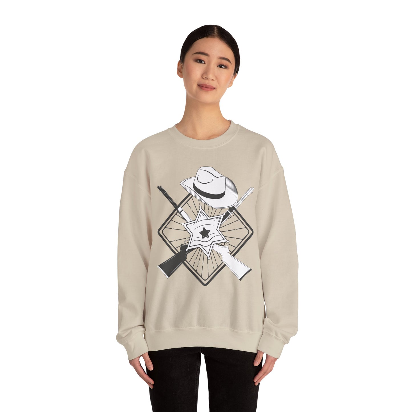 Crewneck Sweatshirt - Vintage Cowboy w Rifles and Hat