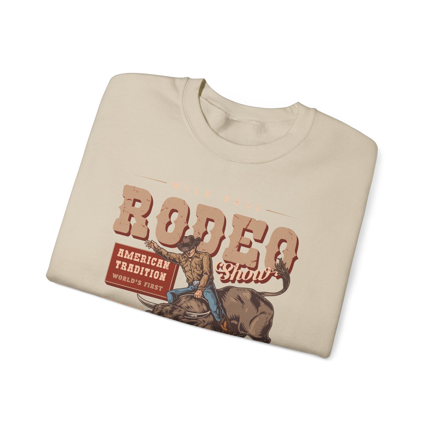 Crewneck Sweatshirt - American Tradition Wild Bull Rodeo Show - Wild West Cowboy, Texas