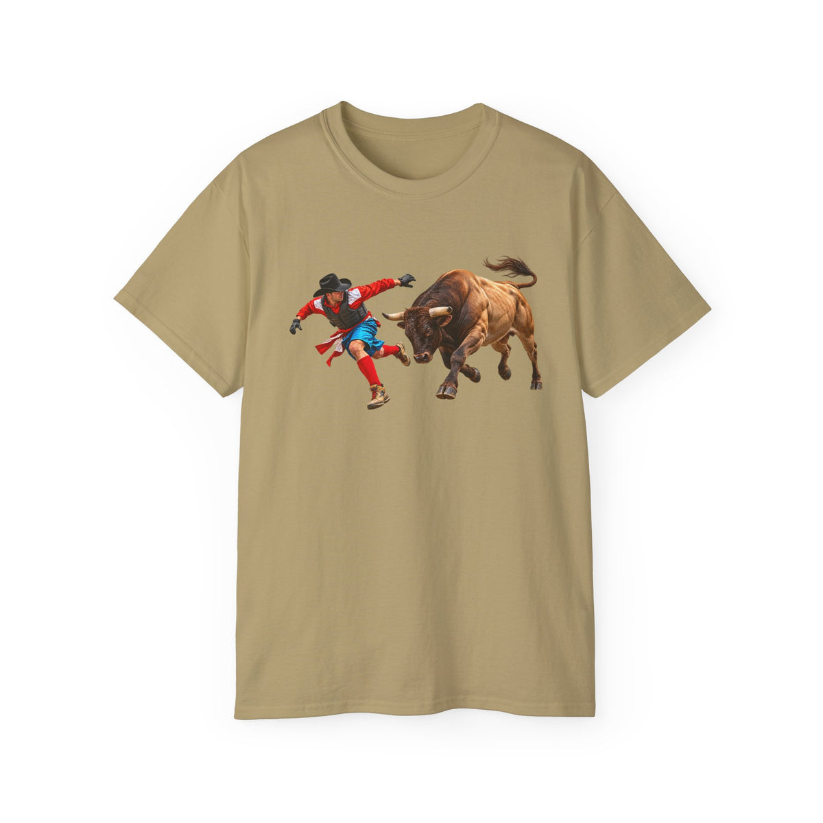 Unisex Ultra Cotton Tee - Cowboys - Bull Chasing Clown - without Text - 3D Transparent
