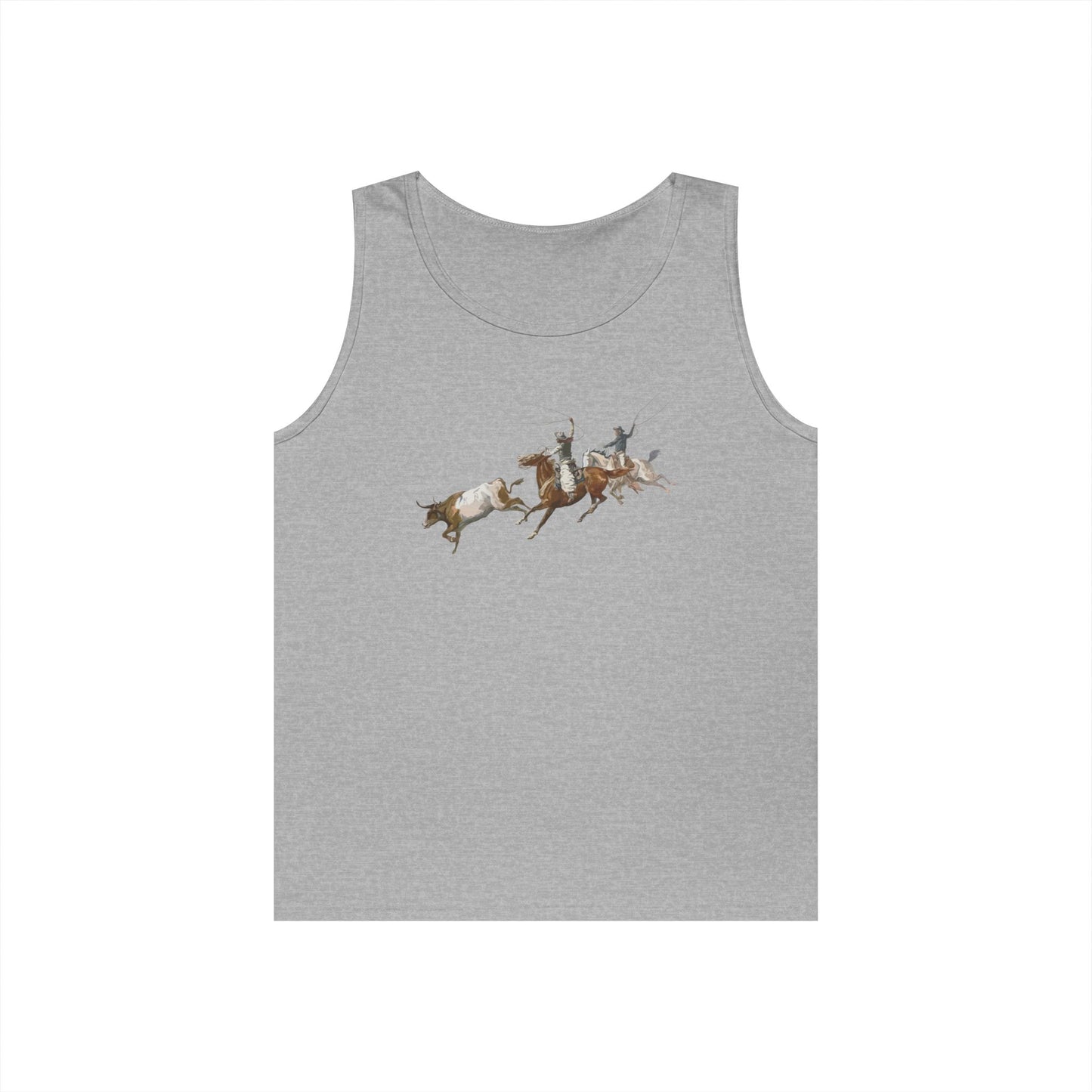 Unisex Heavy Cotton Tank Top - 2 Cowboys Roping 1 Longhorn X 300