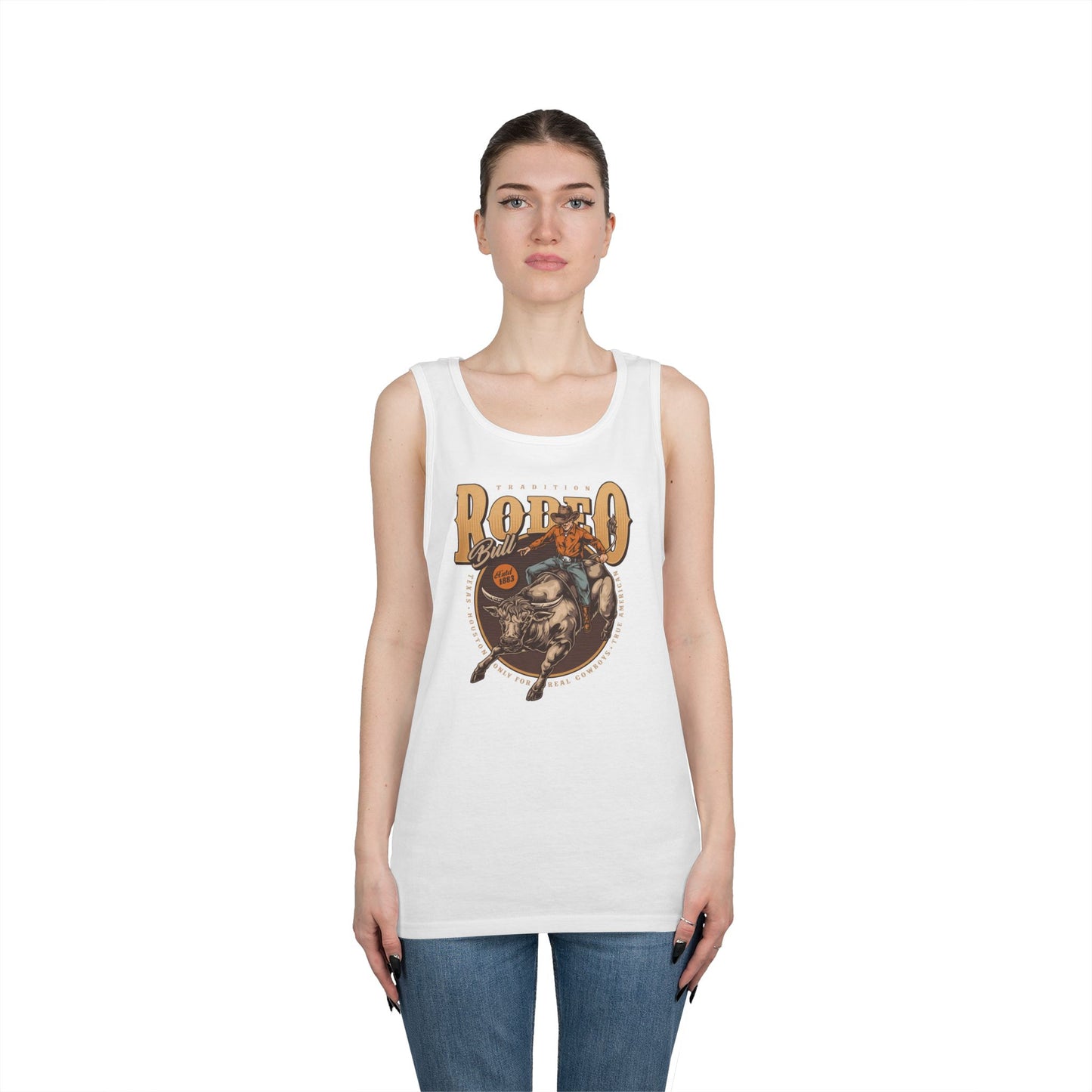 Unisex Heavy Cotton Tank Top - Tradition Rodeo Bull - Real Cowboys