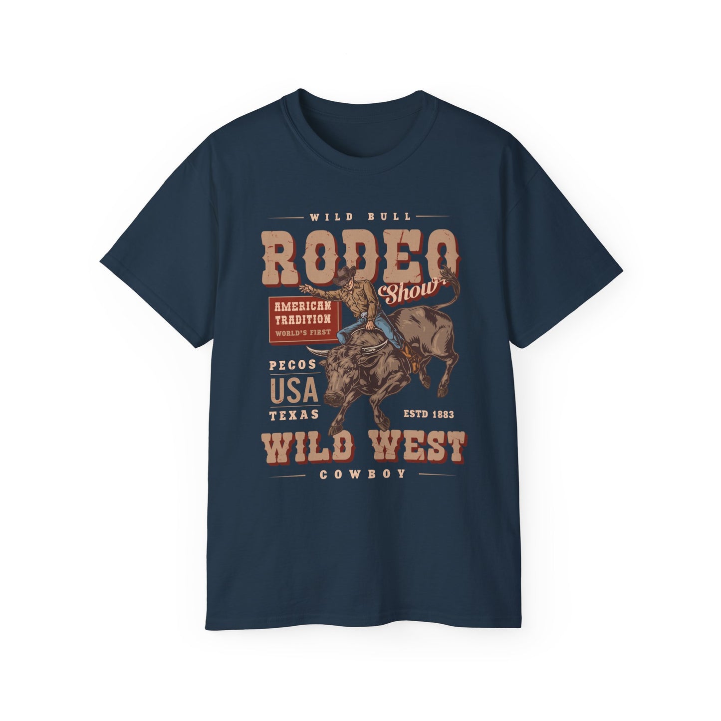 Western Rodeo Cowboy Tee - Fun Casual Shirt for Rodeo Fans, Gift for Country Lovers, Festival Outfit, Everyday Wear, Rodeo Apparel - American Tradition Wild Bull Rodeo Show - Wild West Cowboy, Texas