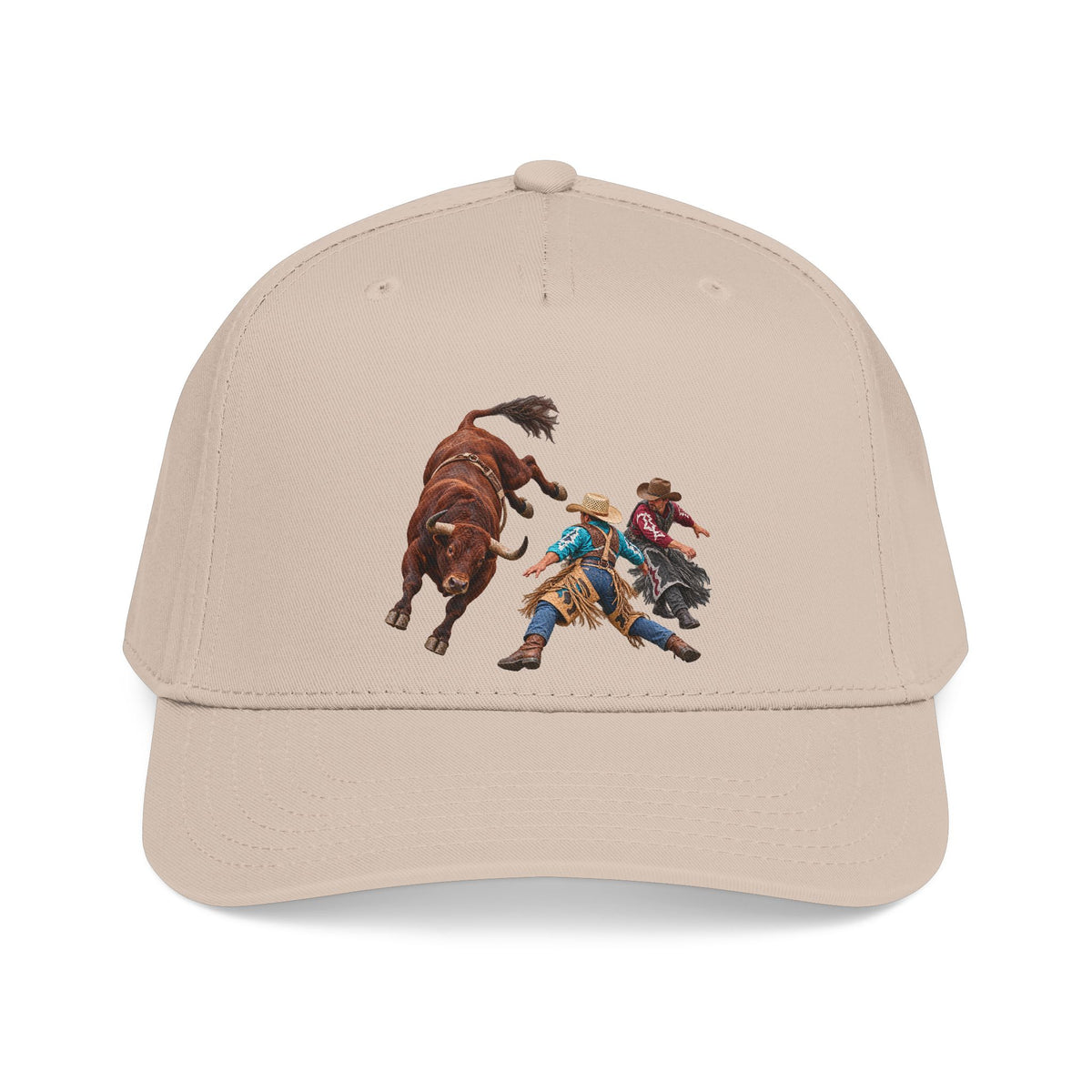 Mid Profile Baseball Cap — Cowboys - Clowns and Brown Bull - without Text - 3D Transparent