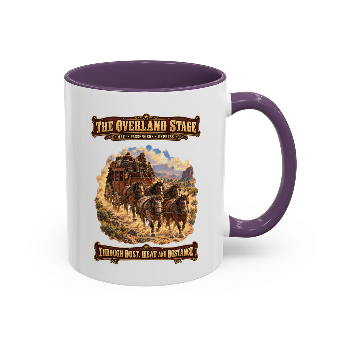 Accent Coffee Mug (11, 15oz) - Overland Stage - Dusty Trails - 3D - Enhanced