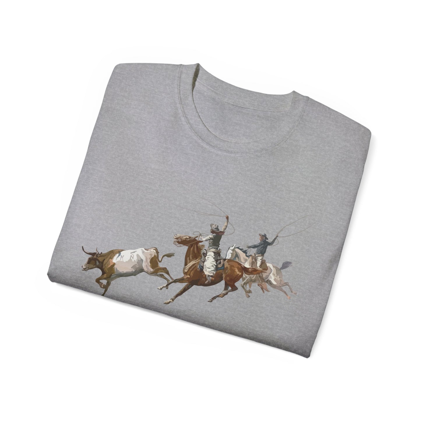 Unisex Ultra Cotton Tee - 2 Cowboys Roping 1 Longhorn X 300