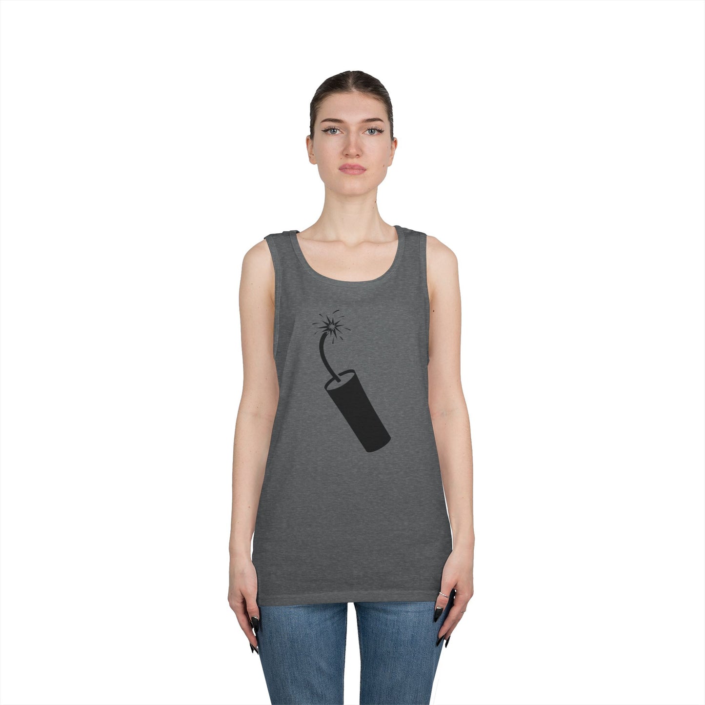 Unisex Heavy Cotton Tank Top - Dynamite Stick w Burng Fuse X 300