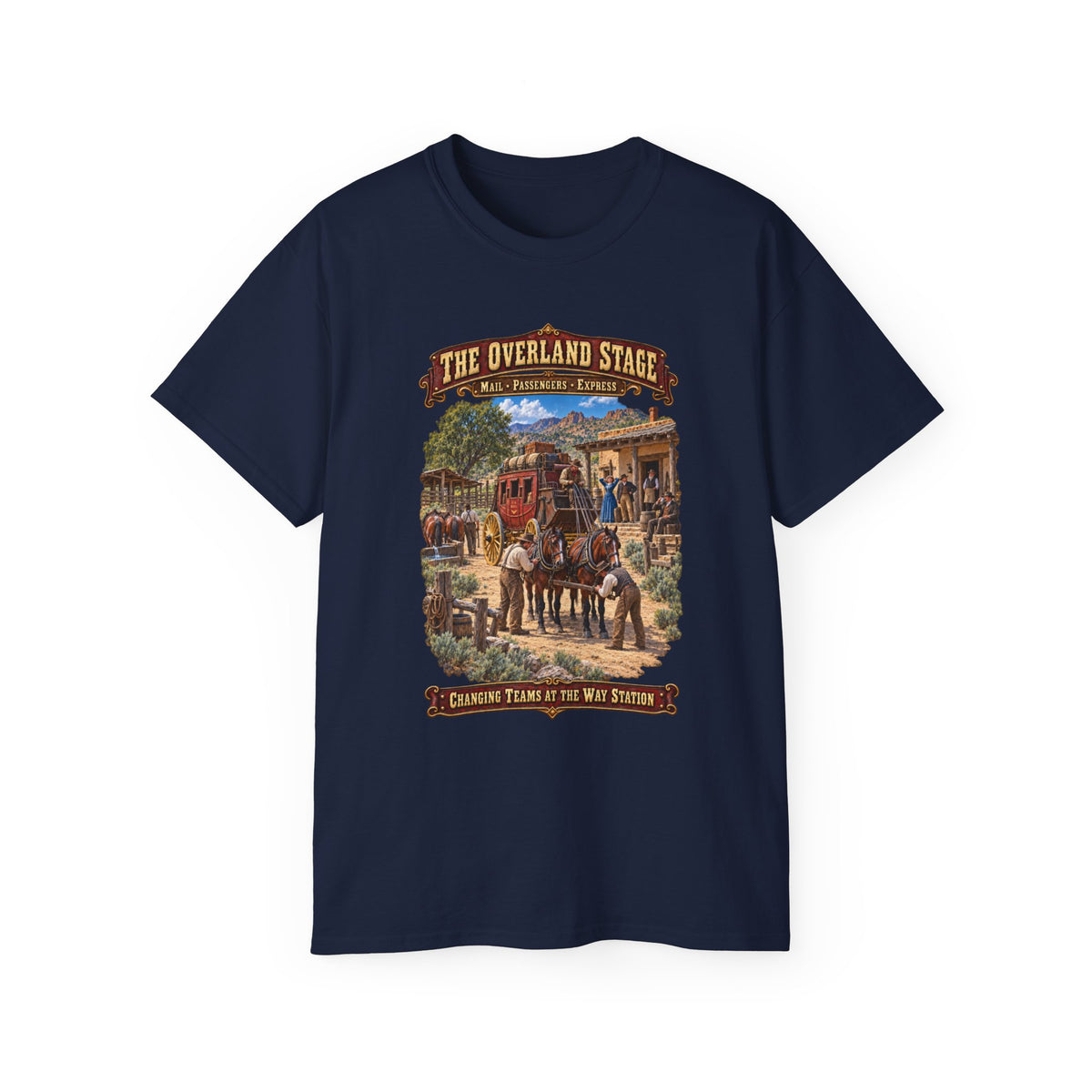 Unisex Ultra Cotton Tee - Overland Stage - Changing Teams at the Way Station - 3D - Enhanced