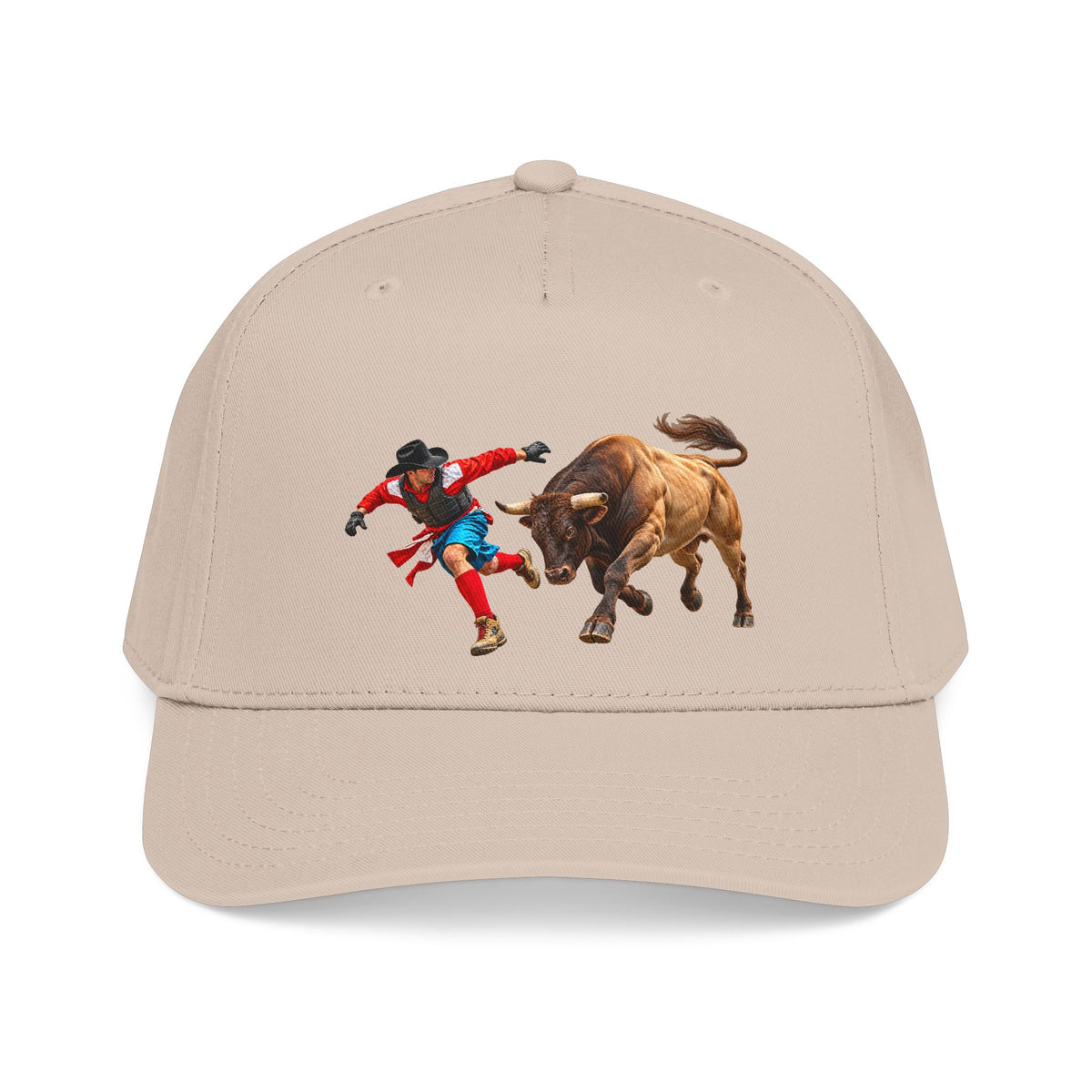 Mid Profile Baseball Cap — Cowboys - Bull Chasing Clown - without Text - 3D Transparent