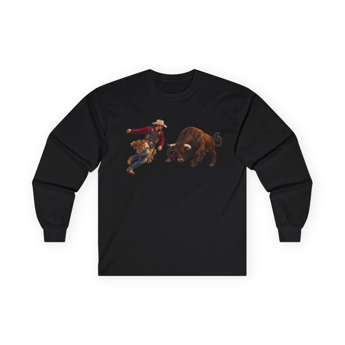 Unisex Ultra Cotton Long Sleeve Tee - Cowboys - Cowboy and Bull - Color - 3D Transparent