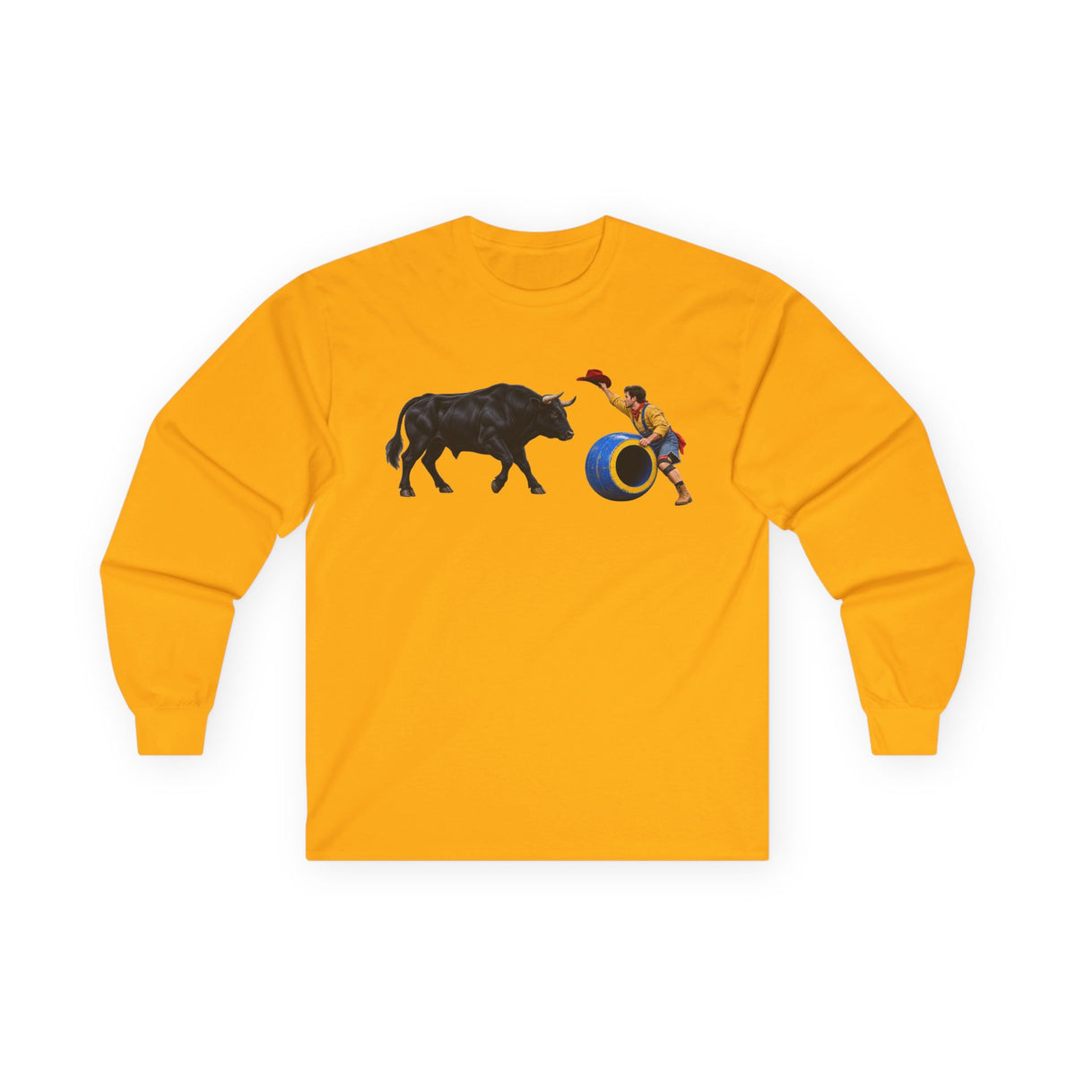 Unisex Ultra Cotton Long Sleeve Tee - Cowboys - Clown Teasing Bull, Barrel - 3D Transparent