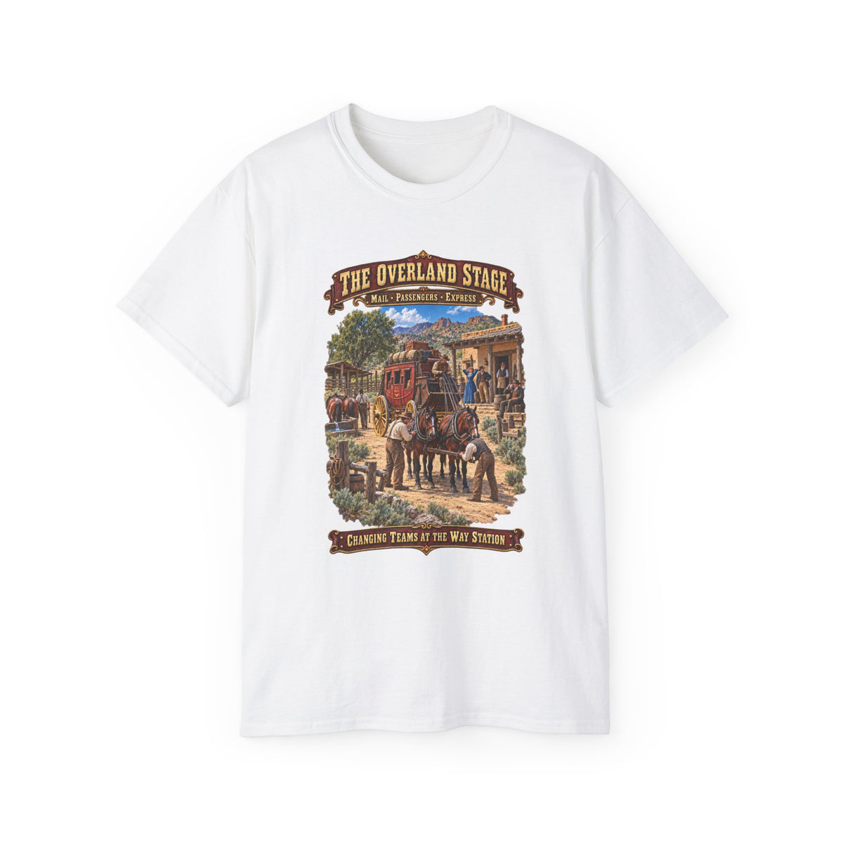 Unisex Ultra Cotton Tee - Overland Stage - Changing Teams at the Way Station - 3D - Enhanced
