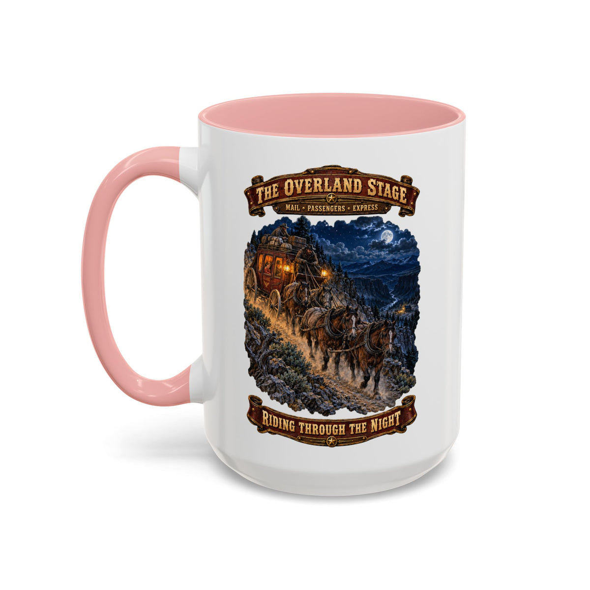 Accent Coffee Mug (11, 15oz) - Night Ride Overland Stage - Dusty Trails - 3D - Enhanced