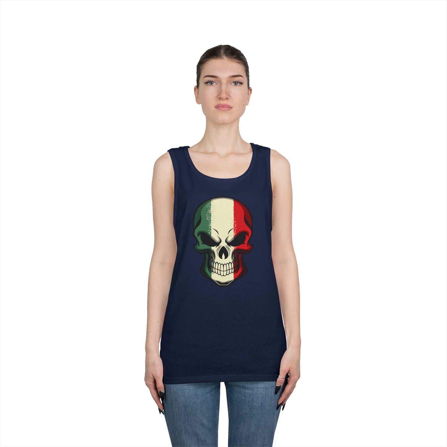 Unisex Heavy Cotton Tank Top - Red White Green Skull