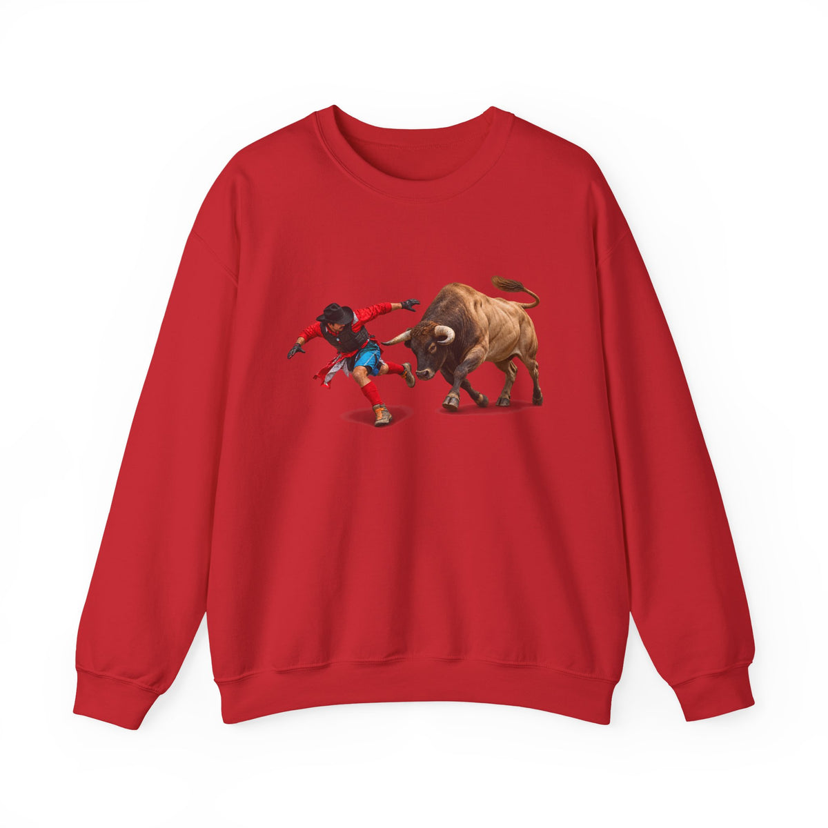Crewneck Sweatshirt - Cowboys - Bull Chasing Clown - Ground Shadow - without Text - 3D Transparent